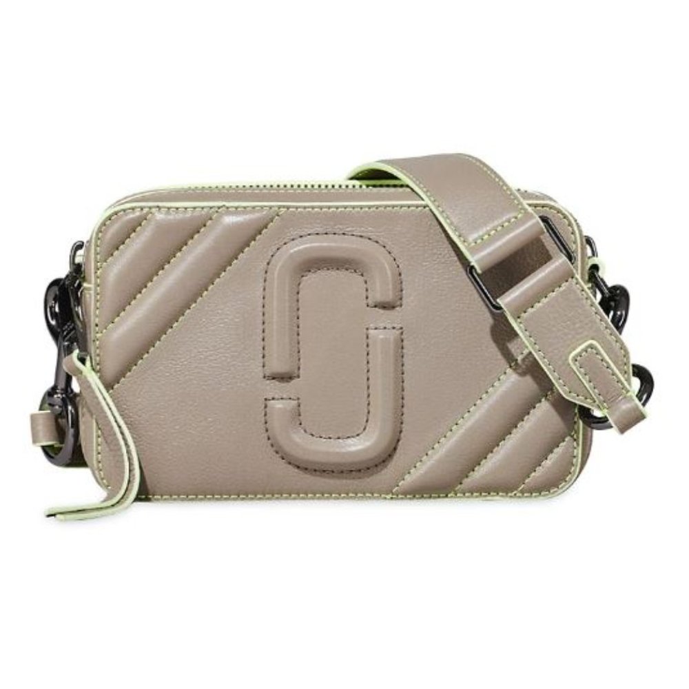 Marc Jacobs The Moto Shot 21 Leather Camera Crossbody Bag Gray Neon Green - Picture 1 of 7